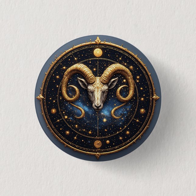Golden Aries Zodiac Shield 3 Cm Round Badge (Front)