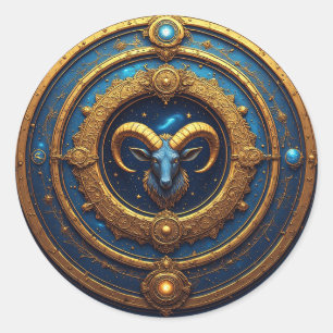Golden Aries Zodiac Shield Classic Round Sticker