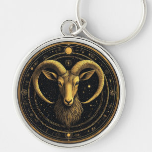 Golden Aries Zodiac Shield Key Ring