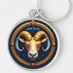 Golden Aries Zodiac Shield Key Ring