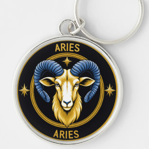 Golden Aries Zodiac Shield Key Ring