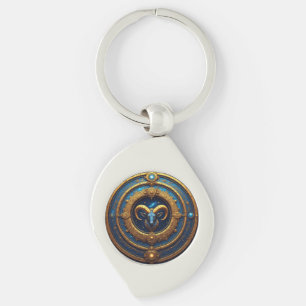 Golden Aries Zodiac Shield Key Ring