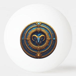 Golden Aries Zodiac Shield Ping Pong Ball