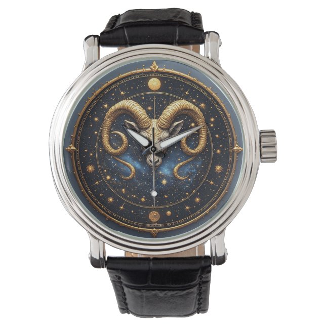 Golden Aries Zodiac Shield Watch (Front)