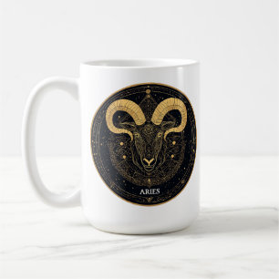 Golden Aries Zodiac Symbol With Ornaments Coffee Mug