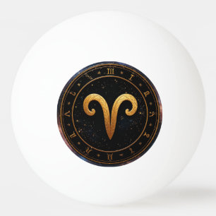 Golden Aries Zodiac Wheel Symbol Ping Pong Ball