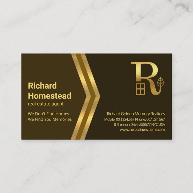 Golden Arrows Letter-R Real Estate Agent Realtor Business Card (Front)