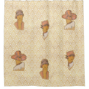 Golden Art Deco Era Flapper Fashionista Shower Curtain