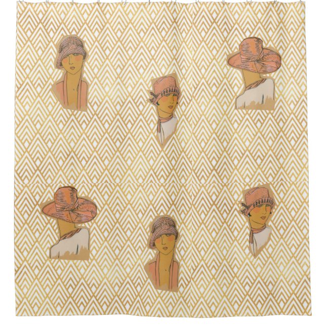 Golden Art Deco Era Flapper Fashionista Shower Curtain (Front)