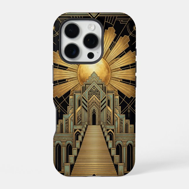 Golden Art Deco iPhone 16 Pro Case (Back)