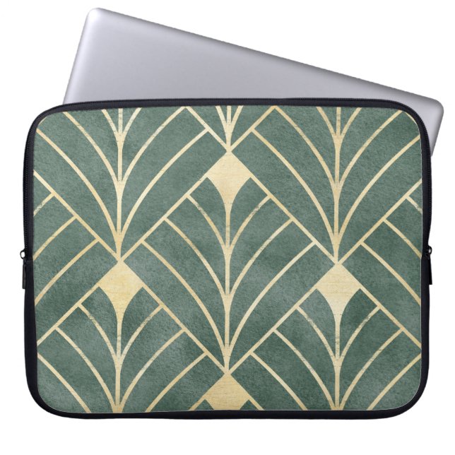 Golden Art Deco: Luxurious Seamless Style Laptop Sleeve (Front)