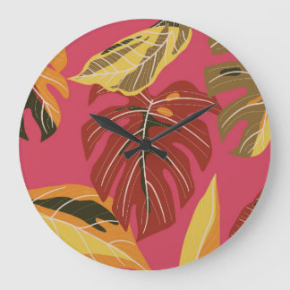 Golden Art Deco Nature Wallpaper Large Clock
