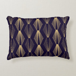 Golden art Deco Pattern. Seamless dark blue backgr Decorative Cushion
