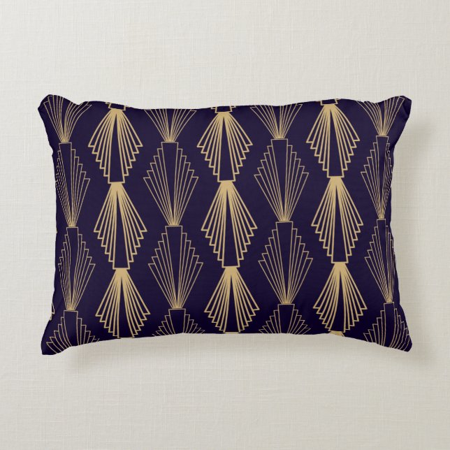 Golden art Deco Pattern. Seamless dark blue backgr Decorative Cushion (Front)