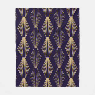 Golden art Deco Pattern. Seamless dark blue backgr Fleece Blanket