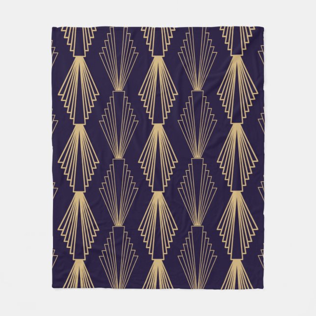 Golden art Deco Pattern. Seamless dark blue backgr Fleece Blanket (Front)