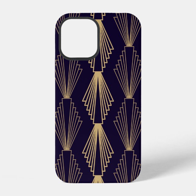 Golden art Deco Pattern. Seamless dark blue backgr iPhone Case (Back)