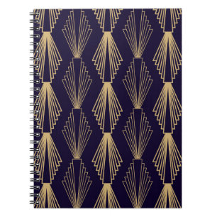 Golden art Deco Pattern. Seamless dark blue backgr Notebook