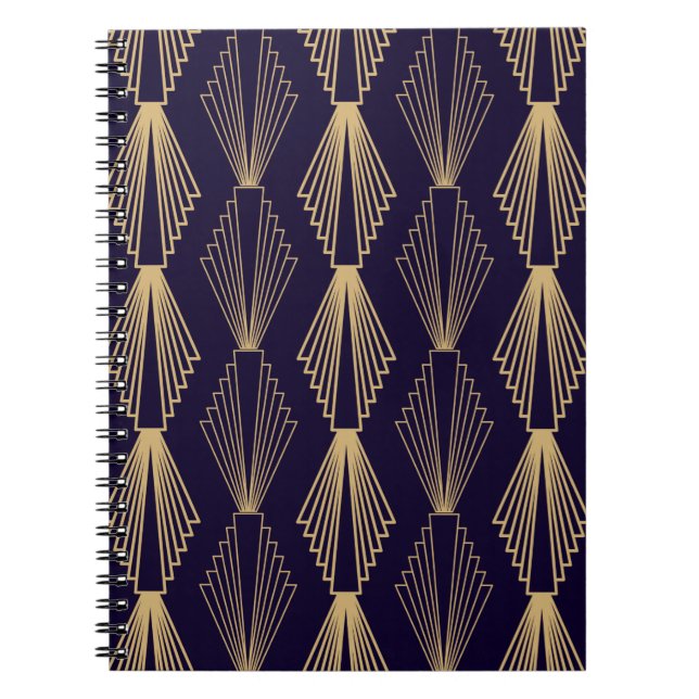 Golden art Deco Pattern. Seamless dark blue backgr Notebook (Front)
