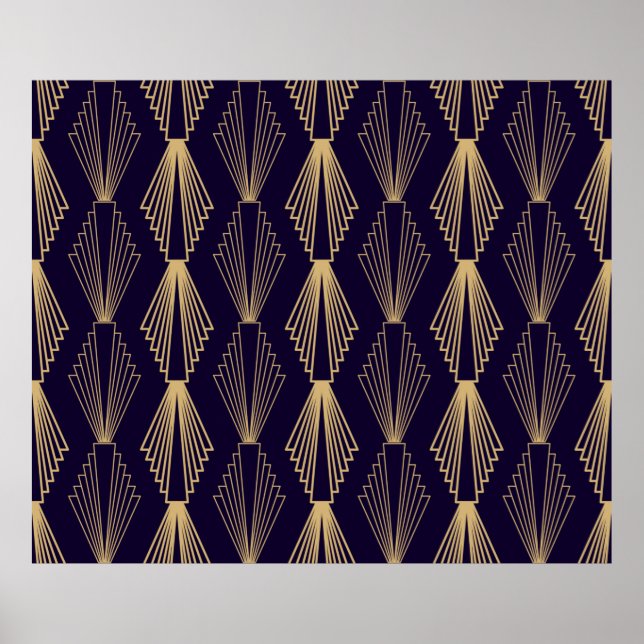 Golden art Deco Pattern. Seamless dark blue backgr Poster (Front)