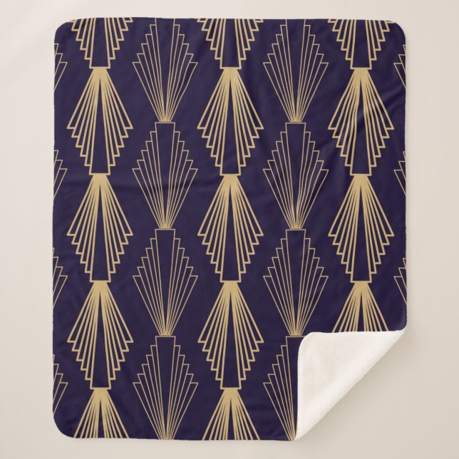 Golden art Deco Pattern. Seamless dark blue backgr Sherpa Blanket (Front)