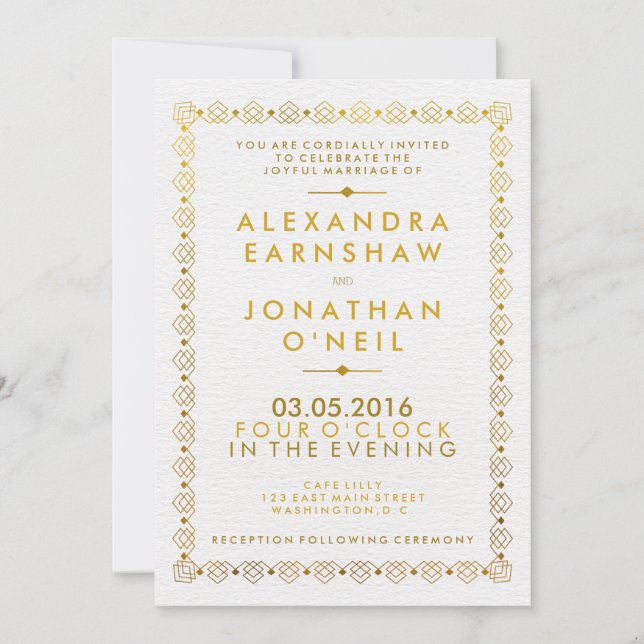 Golden Art Deco Wedding Invitation (Front)