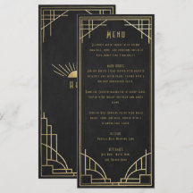 golden art deco wedding menu