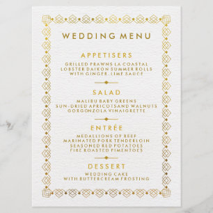 Golden Art Deco Wedding Menu Card