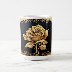 Golden Artistic Rose Design with Ornate Details Coffee Mug