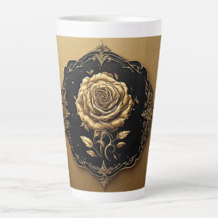 Golden Artistic Rose Design with Ornate Details Latte Mug