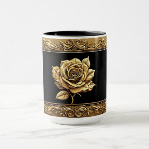 Golden Artistic Rose Design with Ornate Details Mug