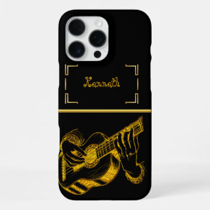 Golden Artistry in Guitar Beauty iPhone 16 Pro Max Case