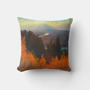 Golden Aspens Above Snake River At Sunset Cushion