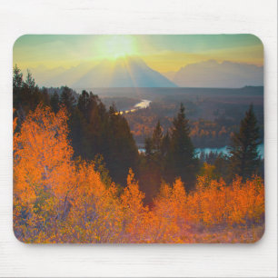 Golden Aspens Above Snake River At Sunset Mouse Mat
