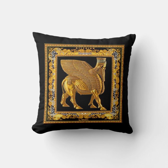 Golden Assyria Throw Pillow (Front)