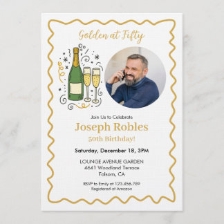 Golden at Fifty Party Photo 50th Birthday Invitation