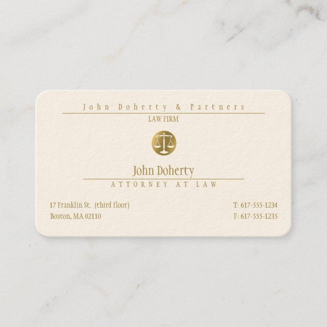 Golden Attorney at Law | Modern Law Firm Business Card (Front)