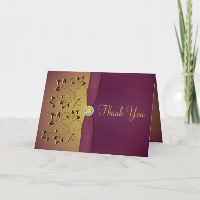 Golden Aubergine Floral Thank You Card (Front)