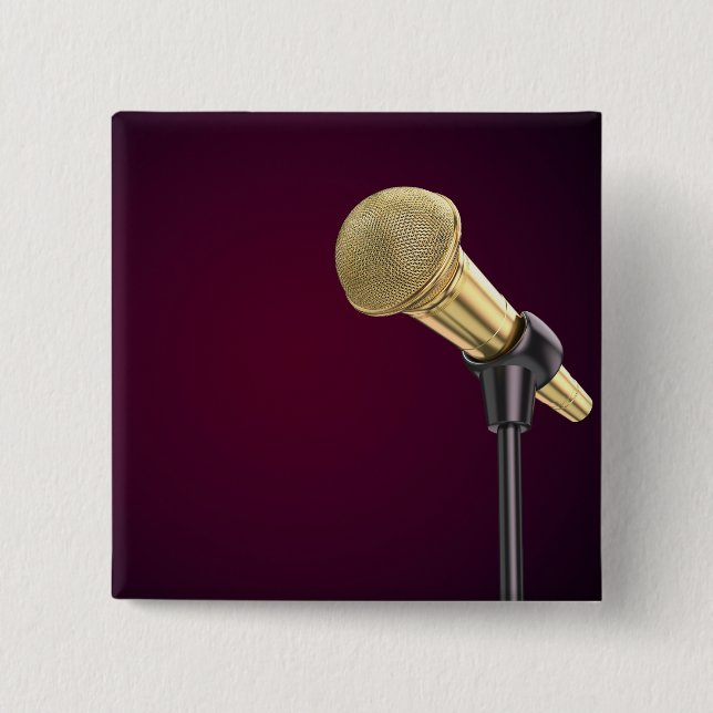 Golden audio microphone 15 cm square badge (Front)