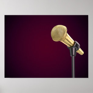 Golden audio microphone poster