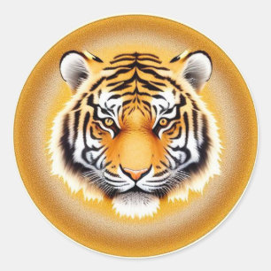 🐅 Golden Aura Tiger Head Laptop Classic Round Sticker