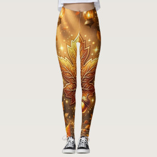 Golden Autumn Abundance • Radiant Leaf & Acorn Cha Leggings