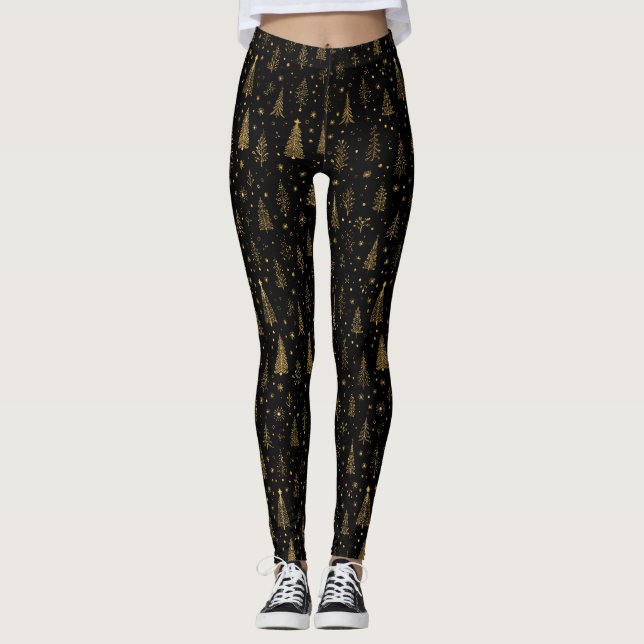 Golden Autumn Christmas Botanical Pattern (2) Leggings (Front)