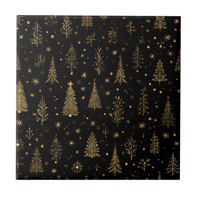 Golden Autumn Christmas Botanical Pattern (2) Tile (Front)