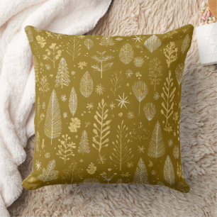 Golden Autumn Christmas Botanical Pattern Cushion