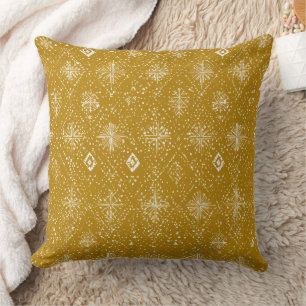 Golden Autumn Christmas Snowflake Pattern Cushion