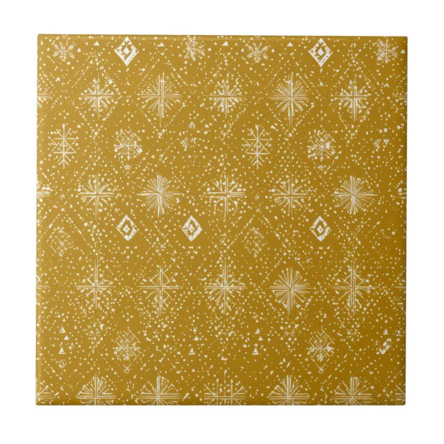 Golden Autumn Christmas Snowflake Pattern Tile (Front)