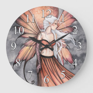 Golden Autumn Fairy Fantasy Art Wall Clock