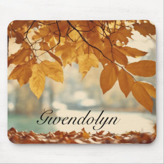 Golden Autumn Fall Leaf Nature Scenery Mouse Mat
