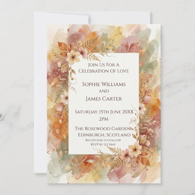 Golden Autumn Floral Frame Invitation (Front)